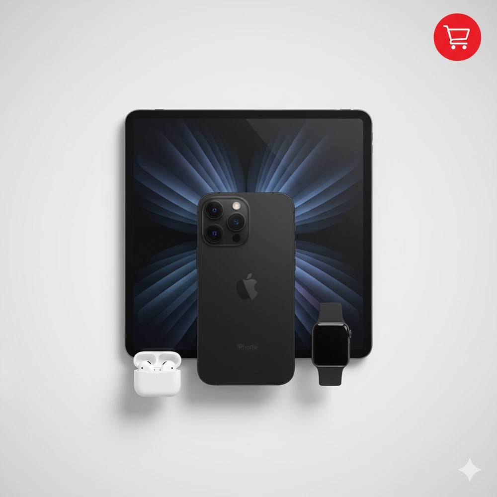 Amazonブラックフライデー2025のセール対象となるApple製品。iPhone 16、Apple Watch、AirPods、iPadを配置したプレミアム画像
